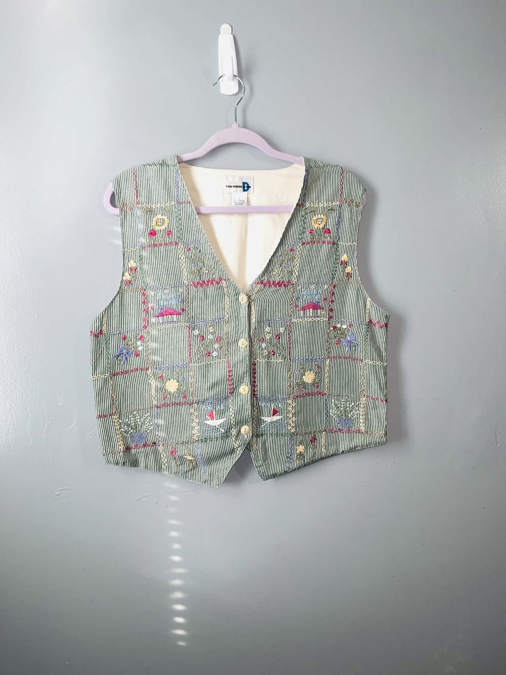 Embroidered Green Striped Women's Vest with Nautical Motifs